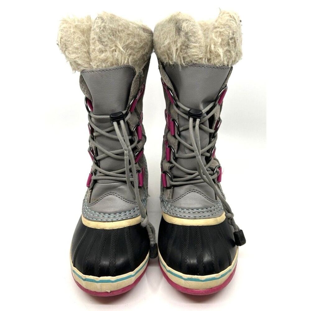 Sorel Girls Joan Of Arctic Snow Boots Size 2 Suede Gray Faux Fur